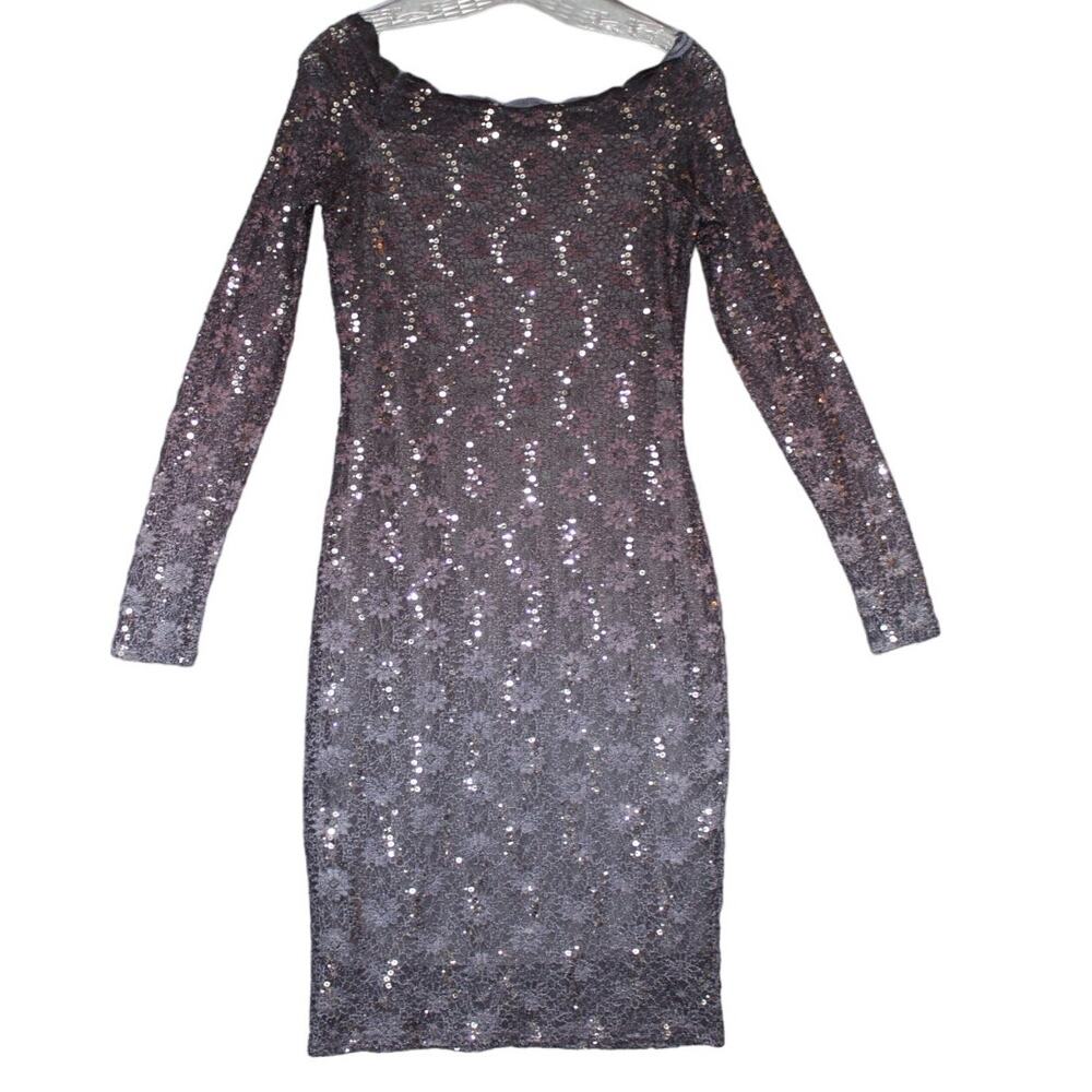 Onyx Nite‎ Long Sleeve Formal Midi Dress Blue Ombre Size 4